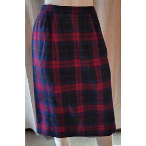 Pendleton Petite Red Black Blue Tartan Plaid Wool Skirt Pockets Lined Sze 12 USA
